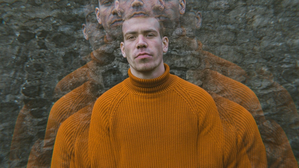 blurry man wearing orange sweater, psychedelic integration