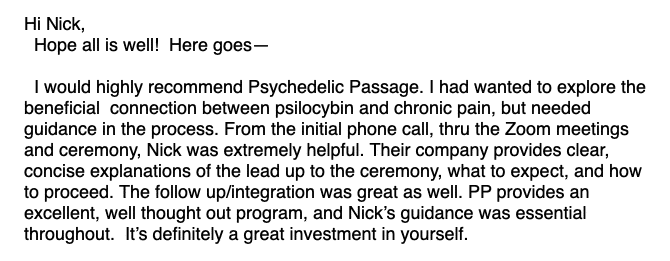Psychedelic Passage Testimonial JH