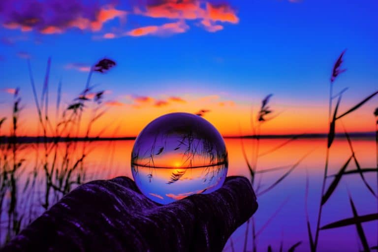 sunset with glass sphere